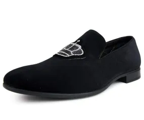 Amali Crown Black Velvet Slip On Loafers
