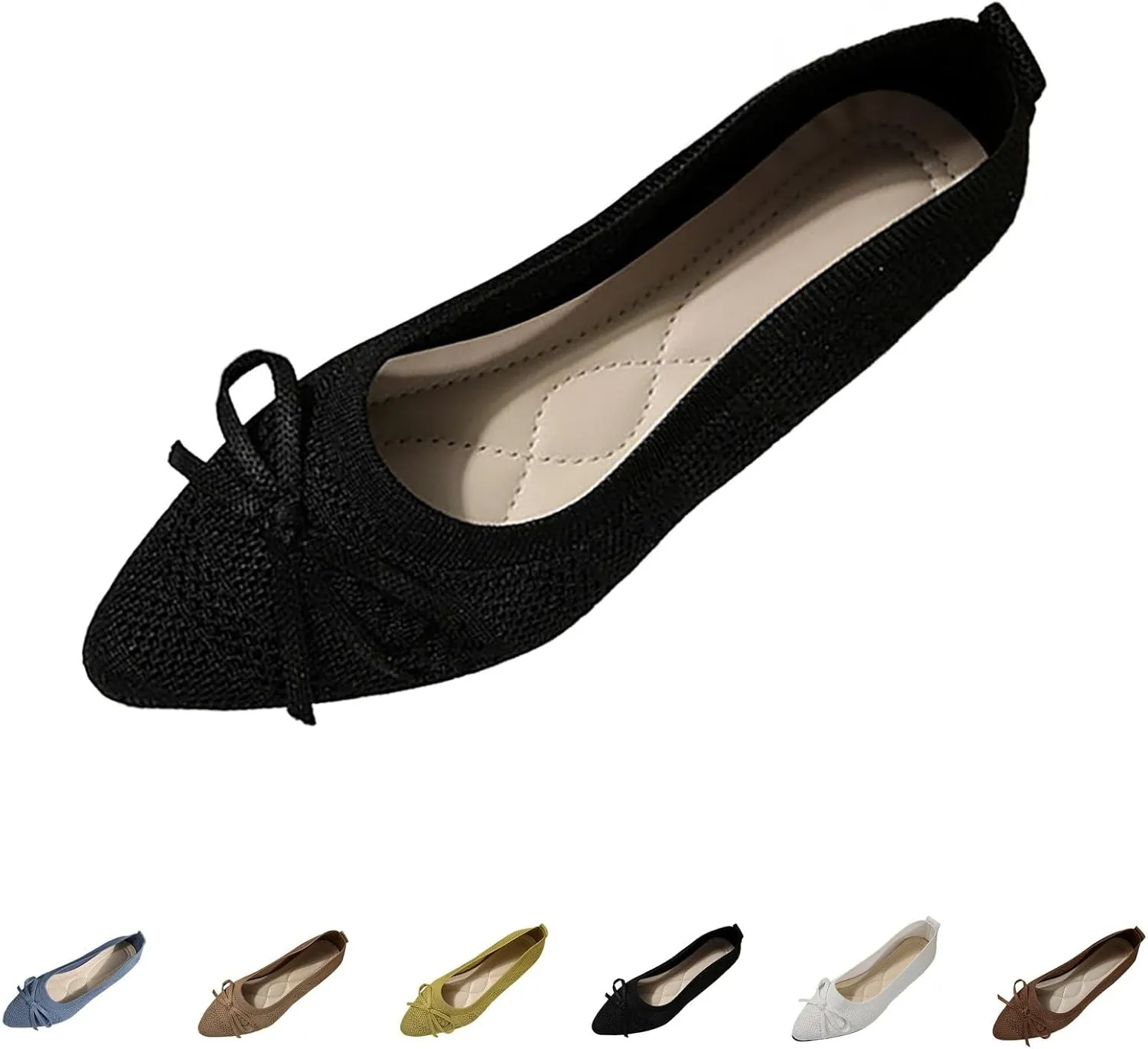 Ballet Flats Shoes for Women 2025 Trendy Dressy Pointed Toe Bow Knit Flats Comfortable Slip On Work Business Shoes