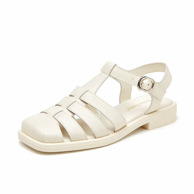 Beautoday Leather Closed Toe Fisherman Sandals with Low Heel for Women