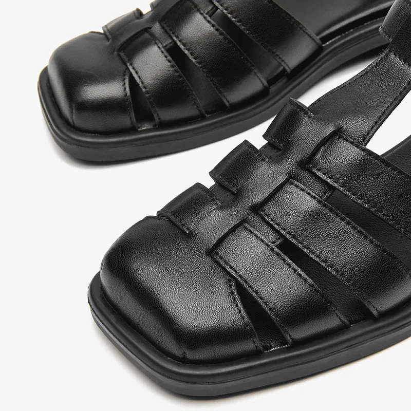 Beautoday Leather Closed Toe Fisherman Sandals with Low Heel for Women