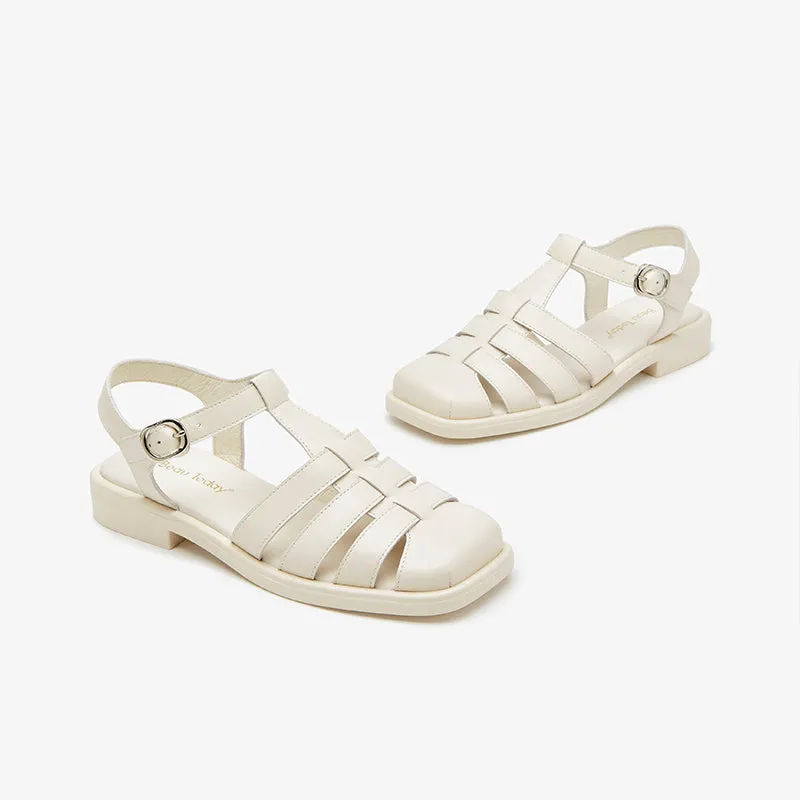 Beautoday Leather Closed Toe Fisherman Sandals with Low Heel for Women