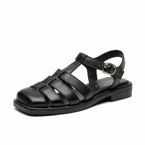 Beautoday Leather Closed Toe Fisherman Sandals with Low Heel for Women