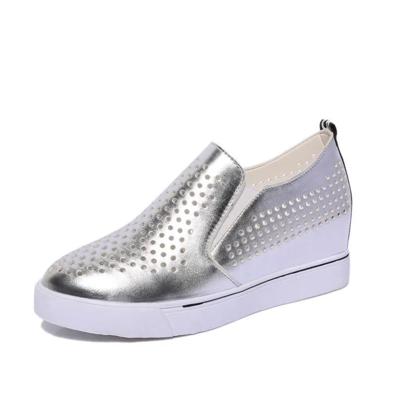 Chicvane Hollow Out Wedge Increased Shoes Breathable Loafers