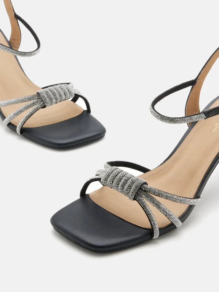 Emery Crystal Embellished Knot Strap Heel Sandals