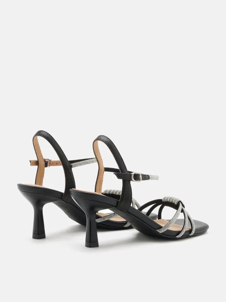 Emery Crystal Embellished Knot Strap Heel Sandals