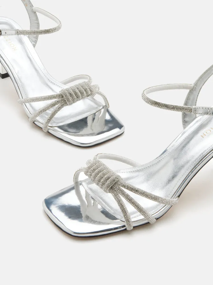 Emery Crystal Embellished Knot Strap Heel Sandals