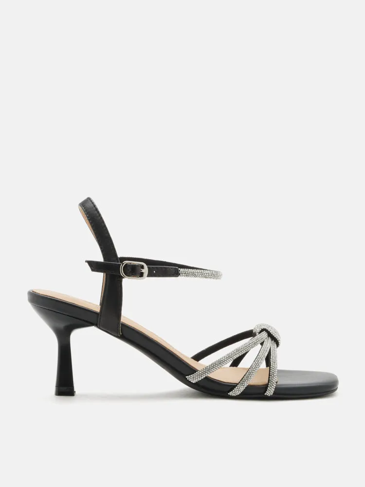 Emery Crystal Embellished Knot Strap Heel Sandals