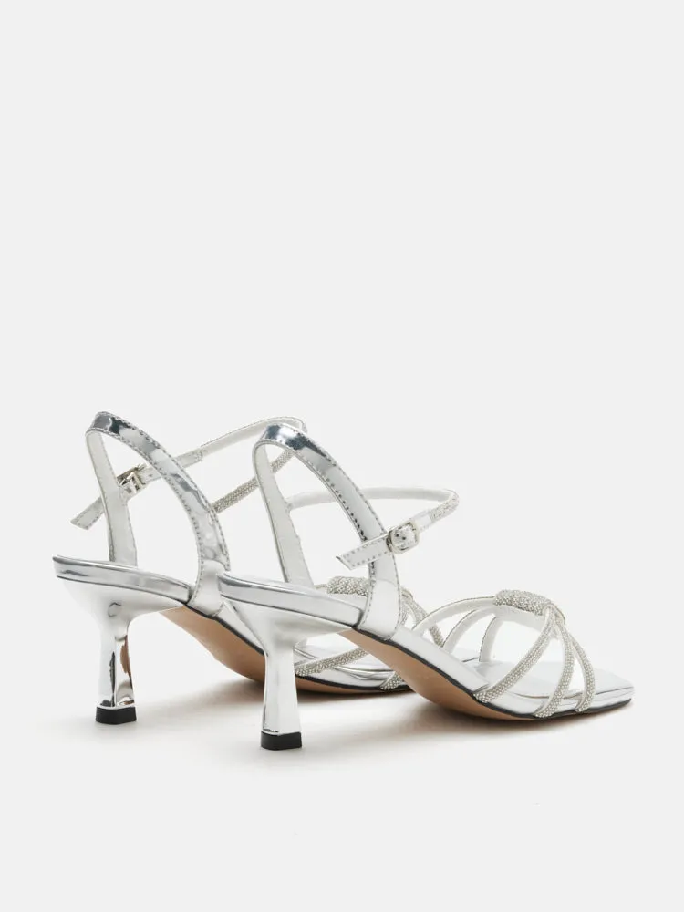 Emery Crystal Embellished Knot Strap Heel Sandals