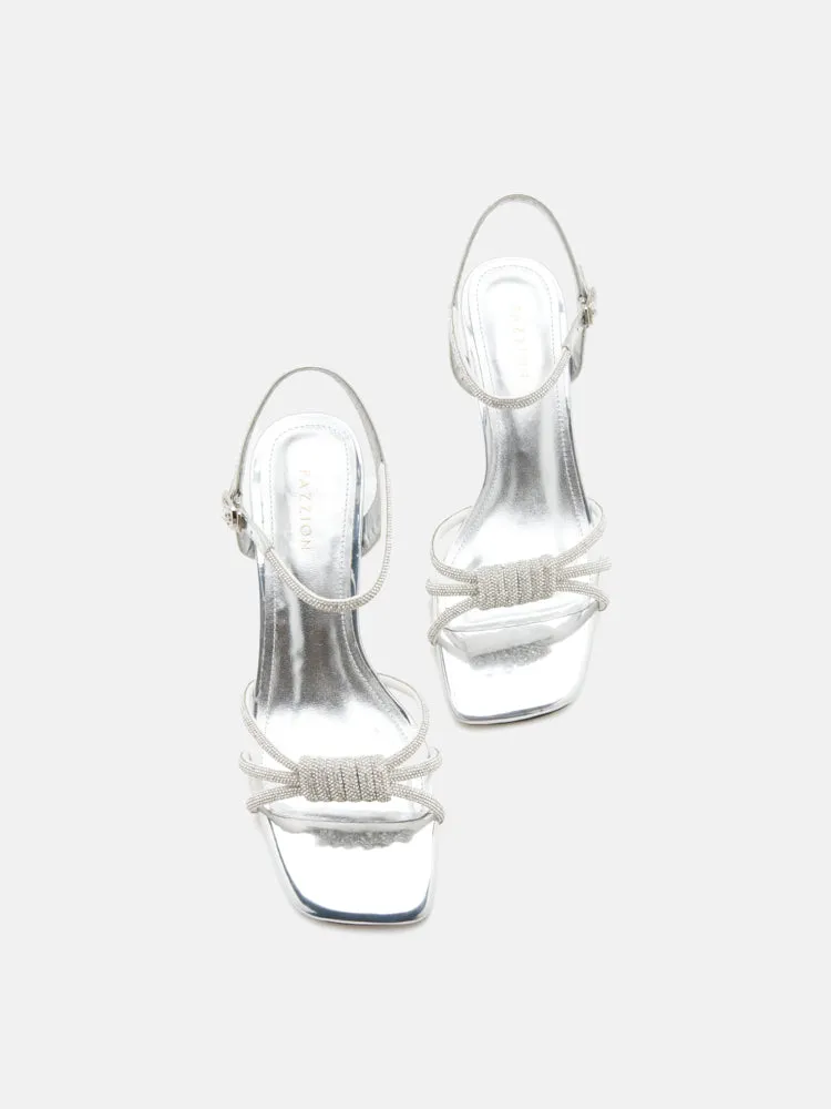 Emery Crystal Embellished Knot Strap Heel Sandals