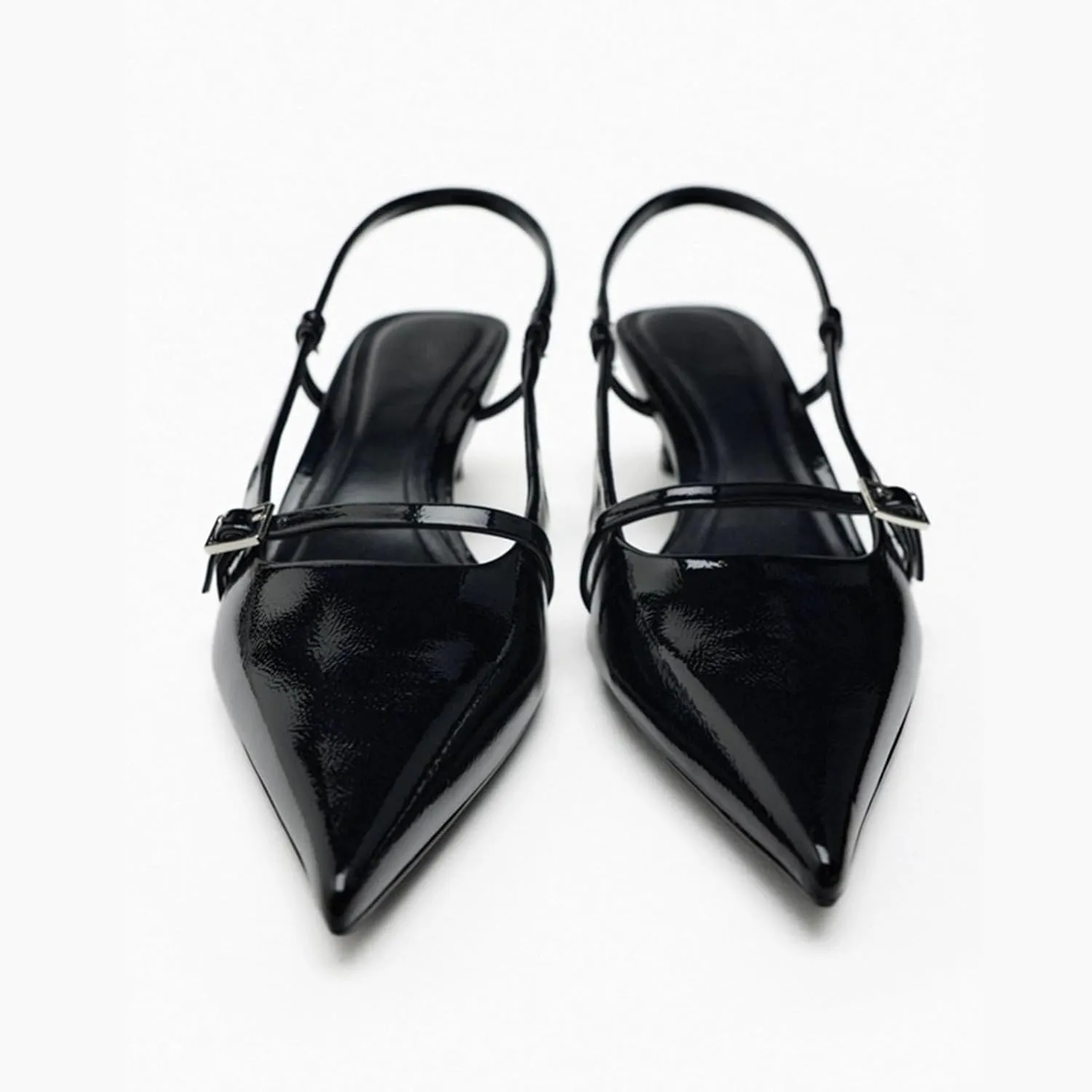 Fashion Kitten Heels for Women Metallic Slingback Buckle Heels