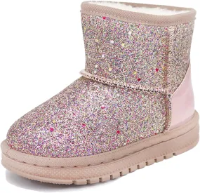 Girls Glitter Snow Boots Toddler/Little Girls Warm Winter Sequin Comfy Cute Durable Outdoor Sparkle Princess Ankle Boots