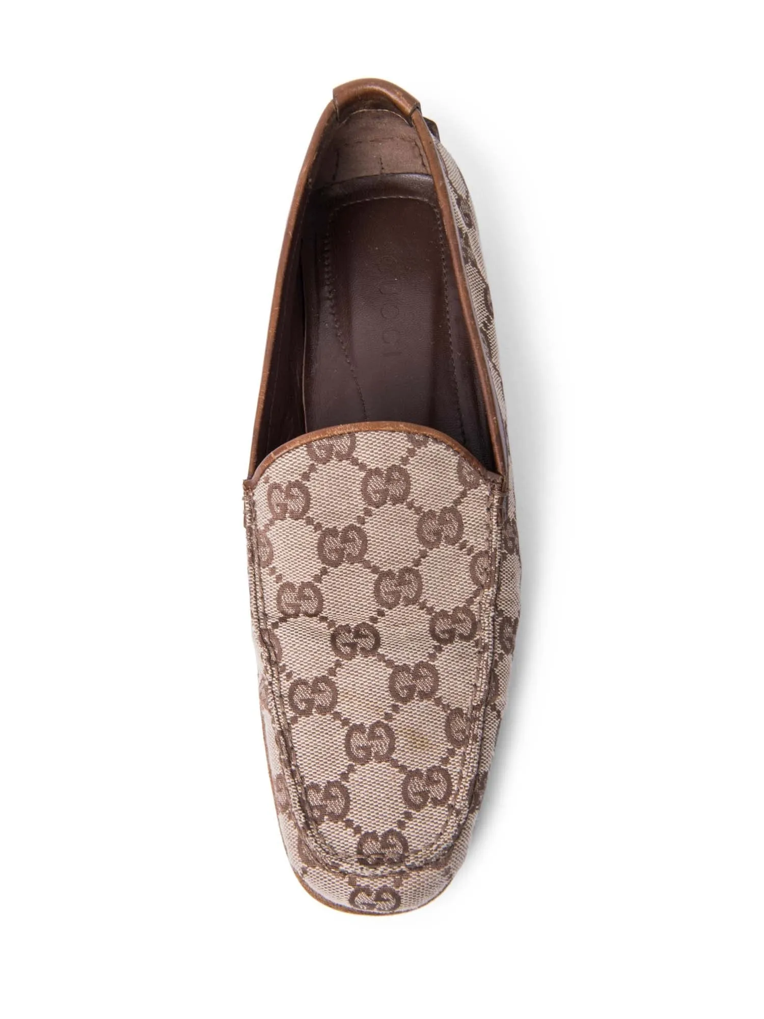 Gucci GG Logo Canvas Loafers Brown