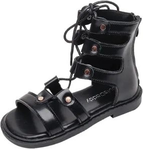 Kids Girls Sandals Zipper Design Casual Adjustable Rope Straps Light Weight Summer Little Child/Big Girls