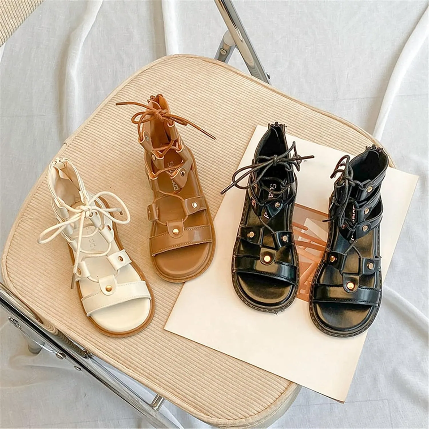 Kids Girls Sandals Zipper Design Casual Adjustable Rope Straps Light Weight Summer Little Child/Big Girls