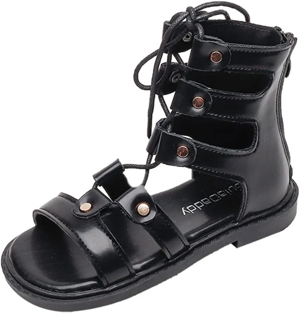 Kids Girls Sandals Zipper Design Casual Adjustable Rope Straps Light Weight Summer Little Child/Big Girls