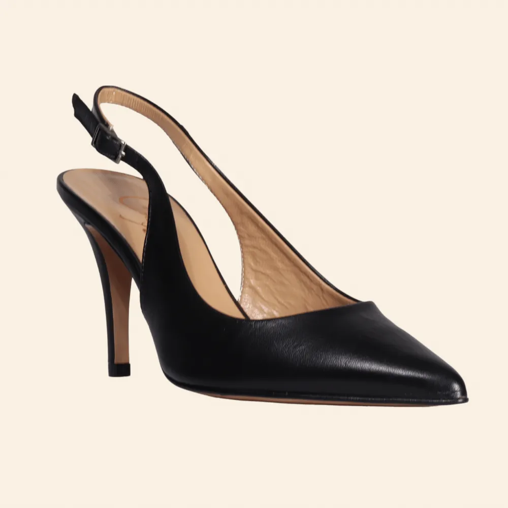 Ladies Genuine Leather Elegant Sling Back Court Heel in Nero by Aliverti (CRB123)