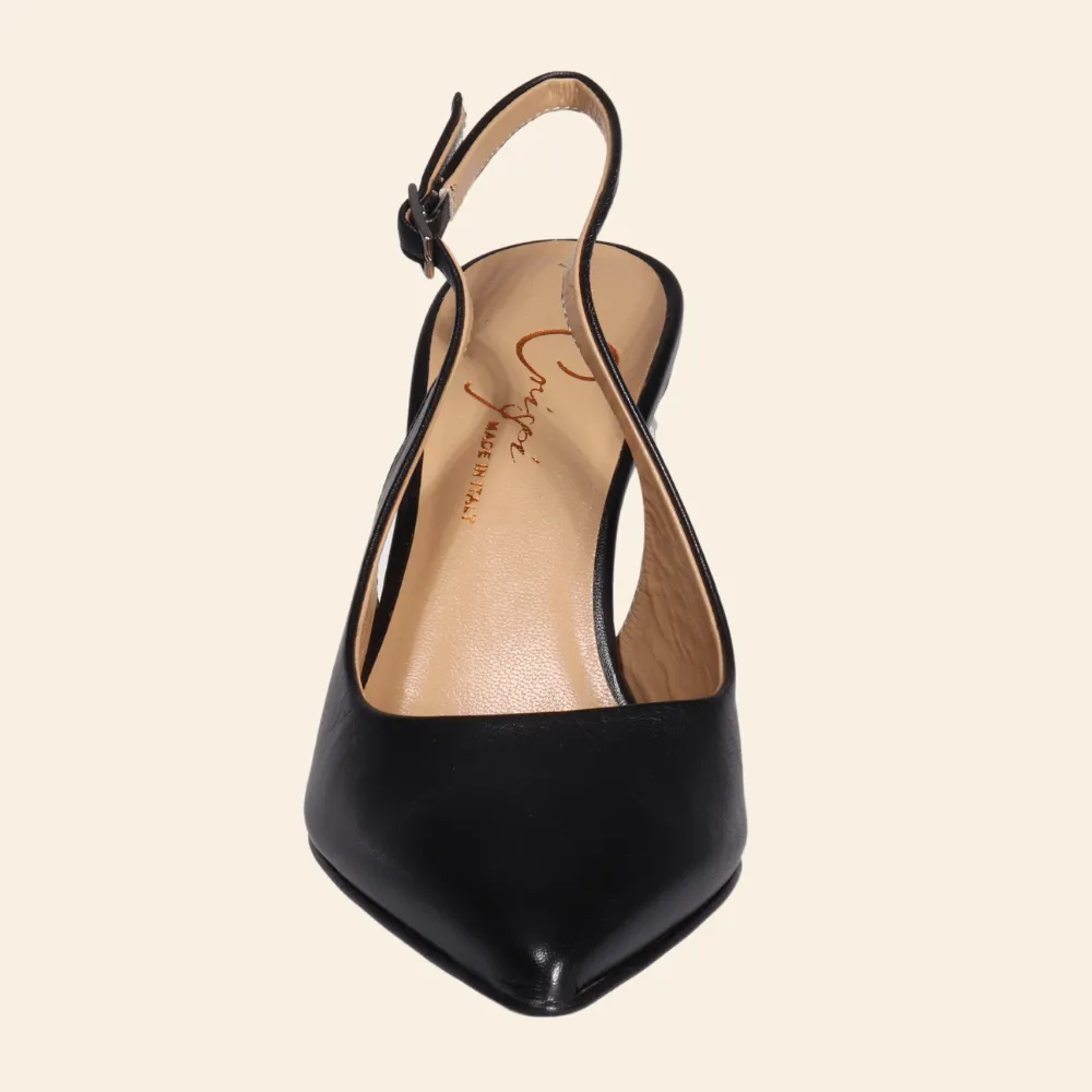 Ladies Genuine Leather Elegant Sling Back Court Heel in Nero by Aliverti (CRB123)