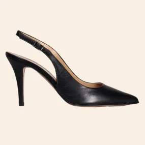 Ladies Genuine Leather Elegant Sling Back Court Heel in Nero by Aliverti (CRB123)