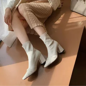 Ladies Square Toe Block Heel Ankle Boots Zip Up