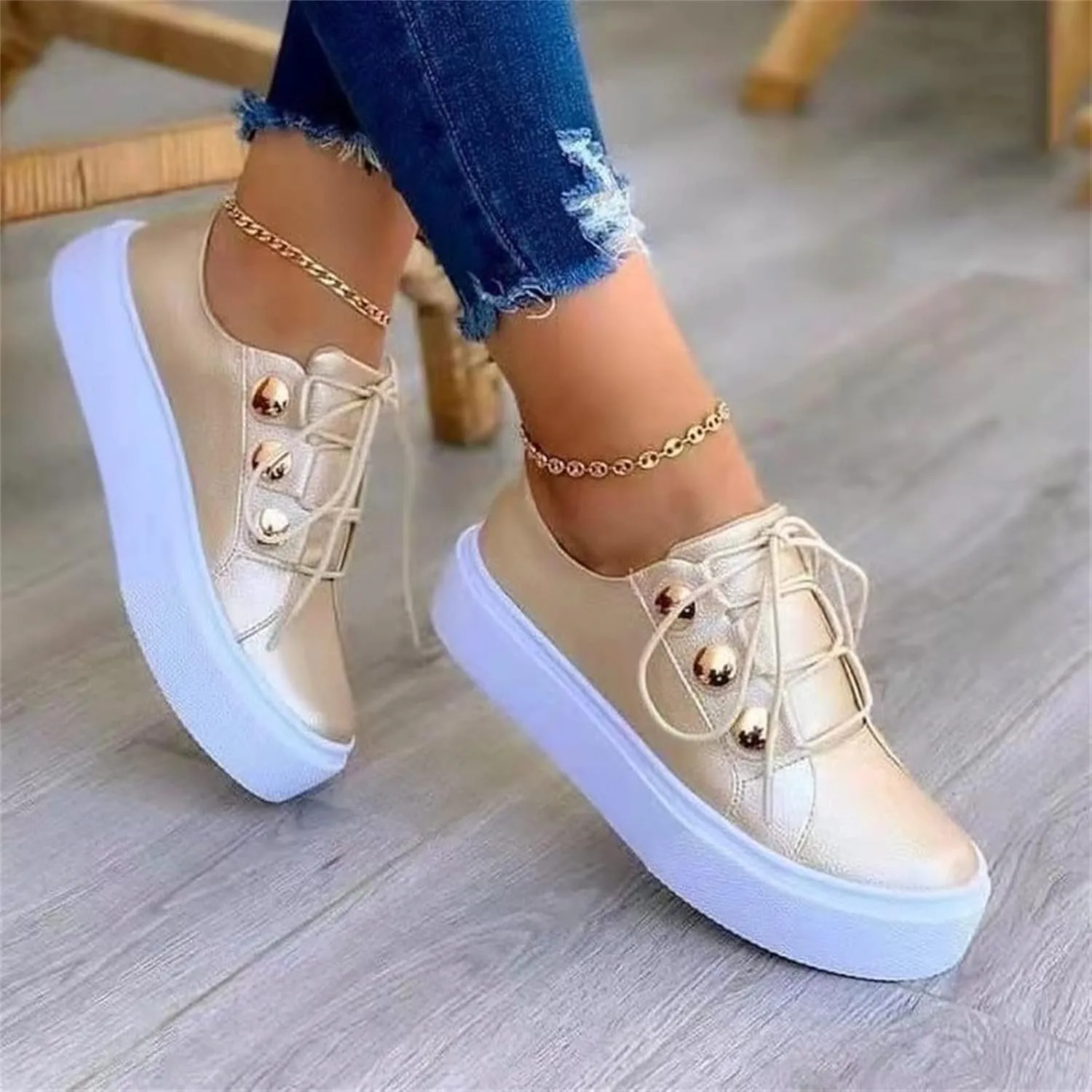 Lausiuoe Shoes for Women Sneakers Trendy Leather Slip On Sneakers Low Top Fashion Comfortable Casual Walking Flat Loafers