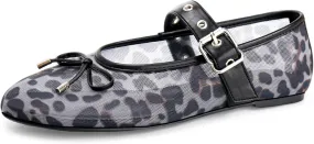 Leopard Flats for Women Mesh Flats Ballet Flats Mary Jane Flats Women's Dress Shoes Ballet Shoes
