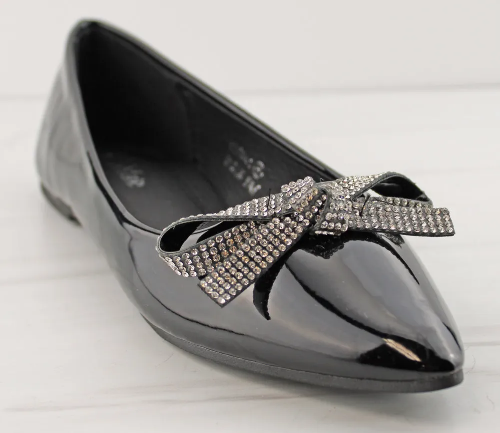 Lunna 2 Womens Bow Accented Pointed Toe Comfort Flats