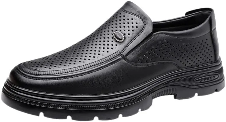Men's Cutout Mesh Handmade Flat Casual Loafers Comfort Breathable Slip On Hollow Sandals Walking Shoes