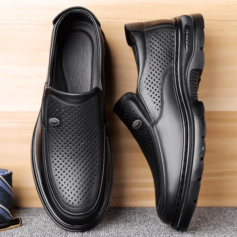 Men's Cutout Mesh Handmade Flat Casual Loafers Comfort Breathable Slip On Hollow Sandals Walking Shoes