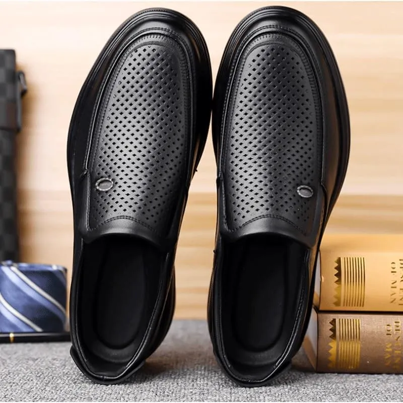 Men's Cutout Mesh Handmade Flat Casual Loafers Comfort Breathable Slip On Hollow Sandals Walking Shoes