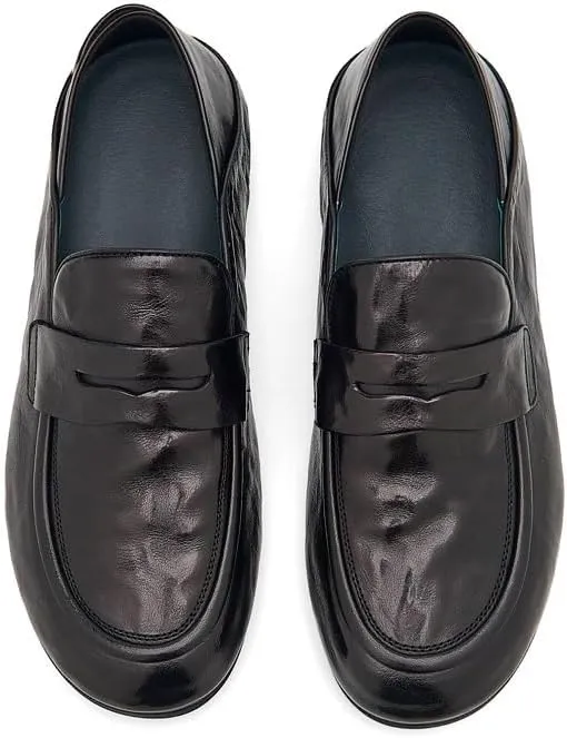 Mens Handmade Slip On Loafers Classic Round Toe Lug Sole Fashion Business Formal Work Shoes Mens Genuine Leather Casual Shoes