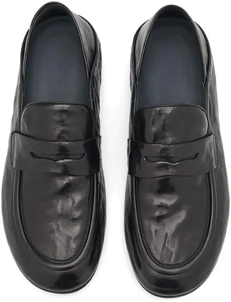 Mens Handmade Slip On Loafers Classic Round Toe Lug Sole Fashion Business Formal Work Shoes Mens Genuine Leather Casual Shoes