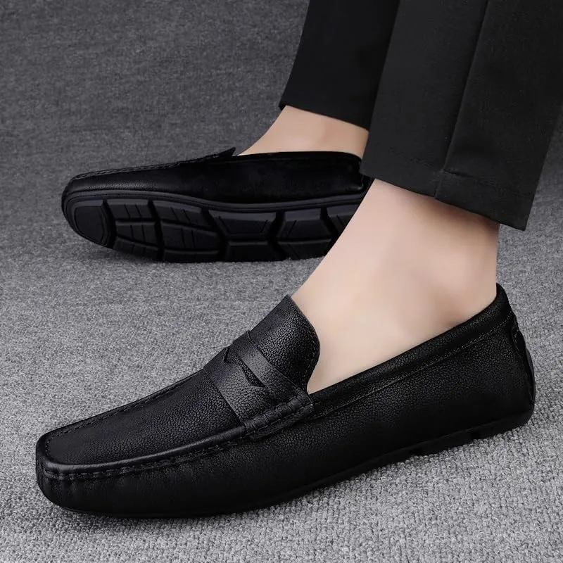 Mens Loafers Shoe Square Toe Leather Penny Driving Loafers Slip Resistant Flexible Anti-Slip Wedding Classic Slip-on