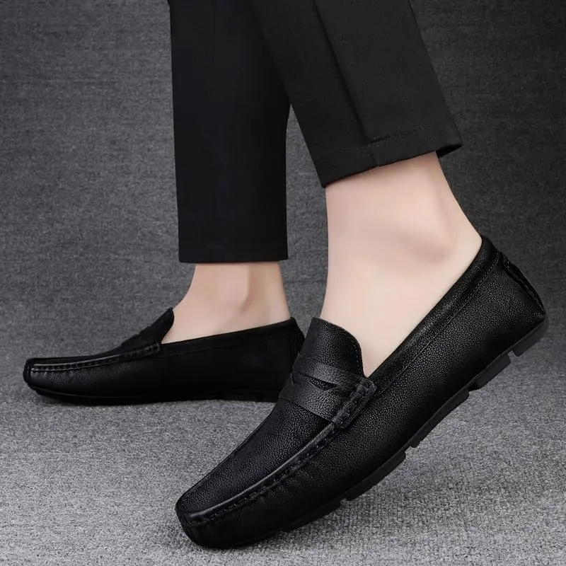 Mens Loafers Shoe Square Toe Leather Penny Driving Loafers Slip Resistant Flexible Anti-Slip Wedding Classic Slip-on