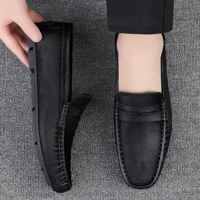 Mens Loafers Shoe Square Toe Leather Penny Driving Loafers Slip Resistant Flexible Anti-Slip Wedding Classic Slip-on