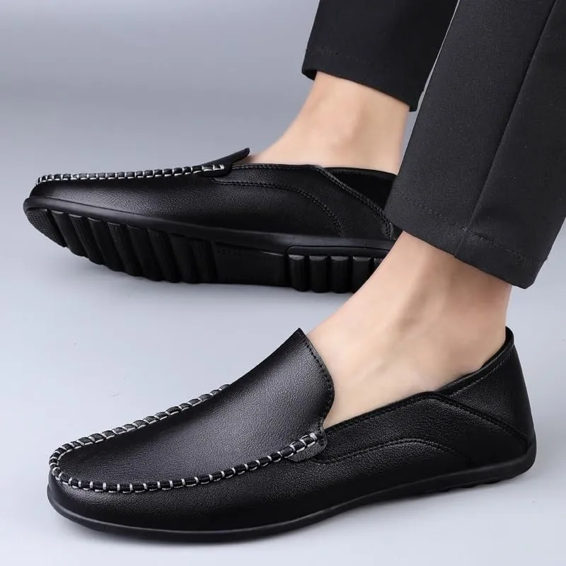Men's Solid Color Round Toe Loafers - Lightweight, Slip-Resistant, Classic Anti-Slip Slip-On Shoes for Men