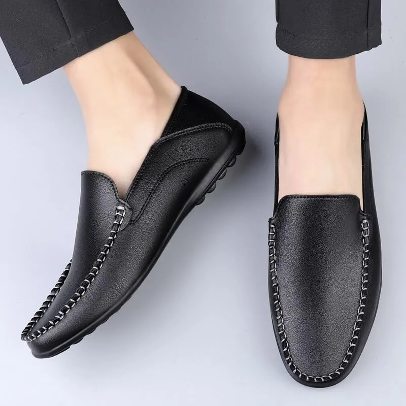 Men's Solid Color Round Toe Loafers - Lightweight, Slip-Resistant, Classic Anti-Slip Slip-On Shoes for Men