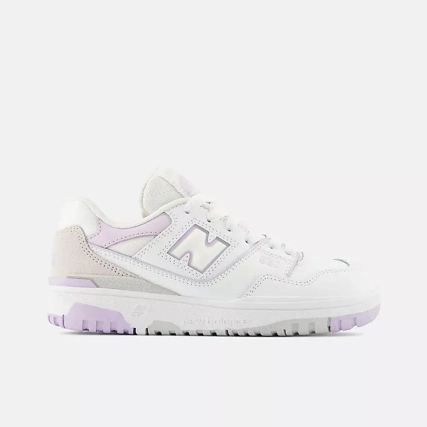 New Balance Kids 550 Sneakers- White/Thistle