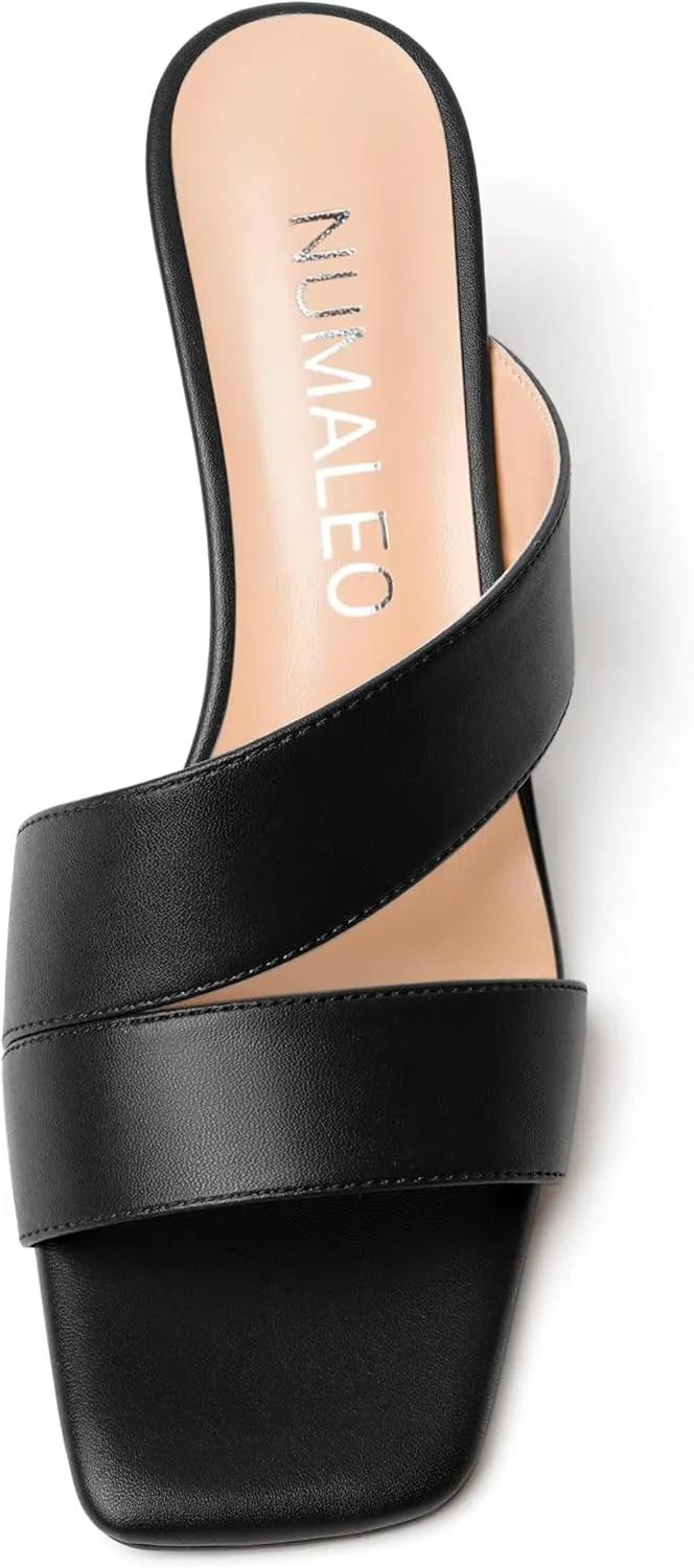 NUMALEO Womens Matte Slip On Party Open Toe Casual stylish Stiletto Mid Heel Heeled Sandals 2.5 Inch