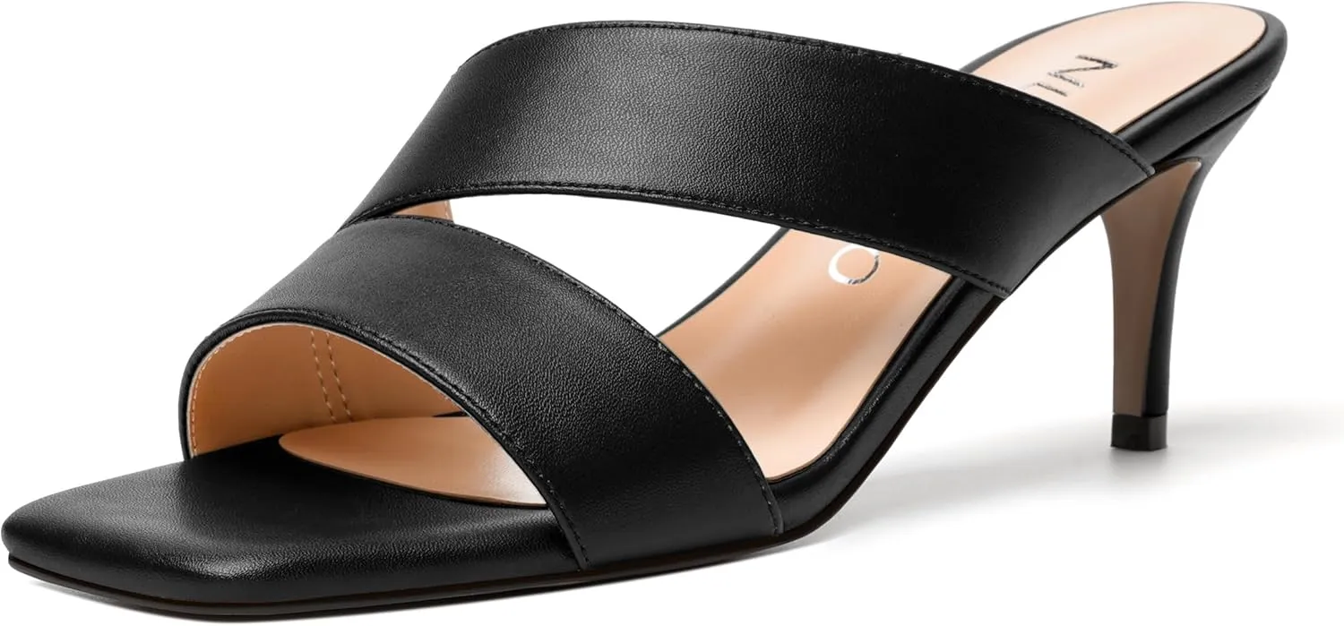 NUMALEO Womens Matte Slip On Party Open Toe Casual stylish Stiletto Mid Heel Heeled Sandals 2.5 Inch