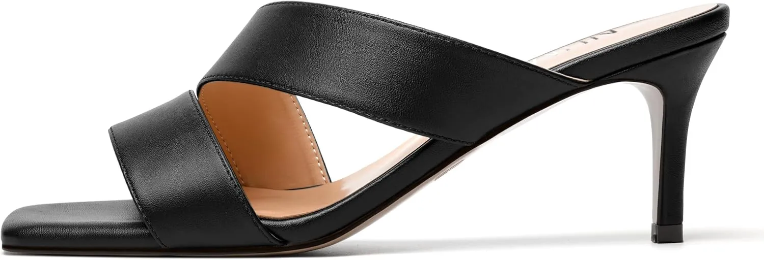 NUMALEO Womens Matte Slip On Party Open Toe Casual stylish Stiletto Mid Heel Heeled Sandals 2.5 Inch