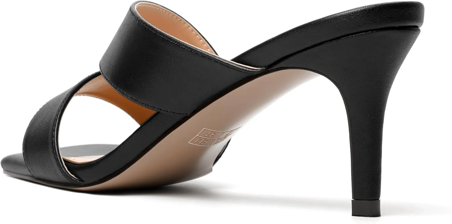 NUMALEO Womens Matte Slip On Party Open Toe Casual stylish Stiletto Mid Heel Heeled Sandals 2.5 Inch
