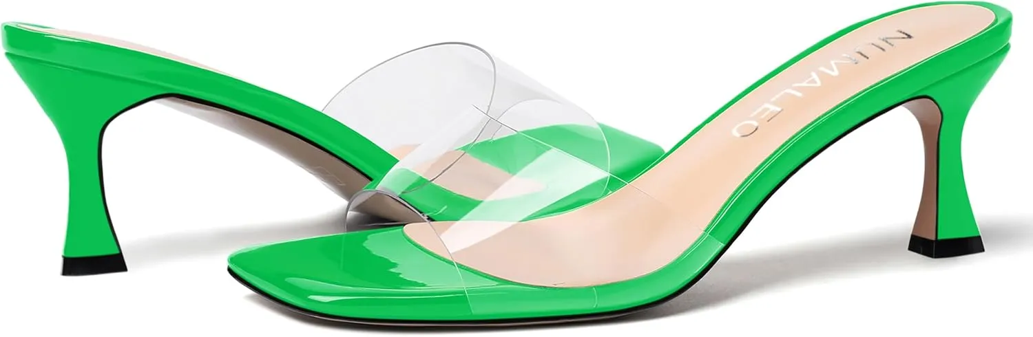 NUMALEO Womens Wedding Slip On Stylish Casual Open Toe Patent Stiletto Mid Heel Heeled Sandals 2.5 Inch