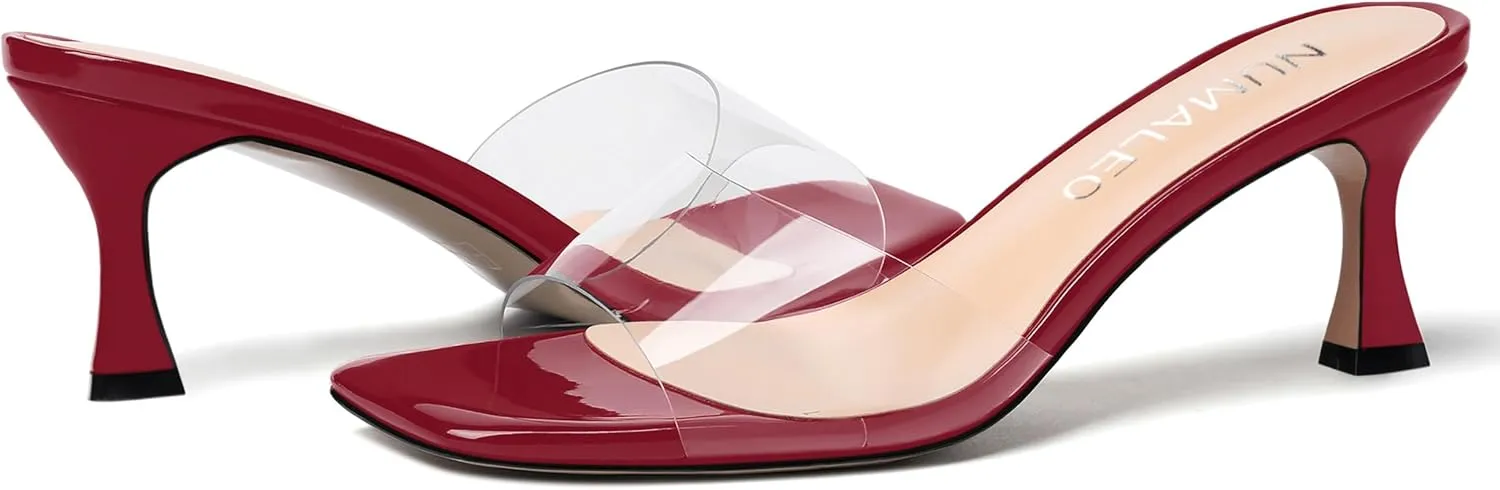 NUMALEO Womens Wedding Slip On Stylish Casual Open Toe Patent Stiletto Mid Heel Heeled Sandals 2.5 Inch
