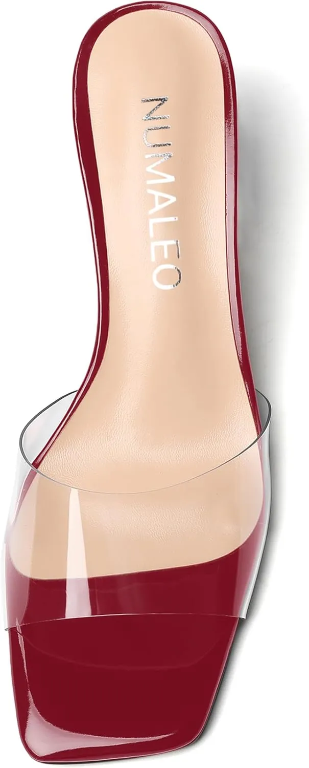 NUMALEO Womens Wedding Slip On Stylish Casual Open Toe Patent Stiletto Mid Heel Heeled Sandals 2.5 Inch