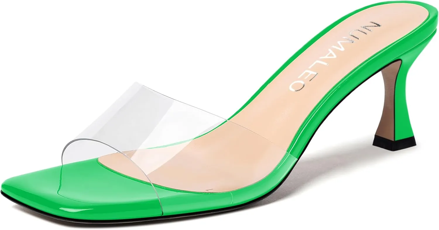 NUMALEO Womens Wedding Slip On Stylish Casual Open Toe Patent Stiletto Mid Heel Heeled Sandals 2.5 Inch