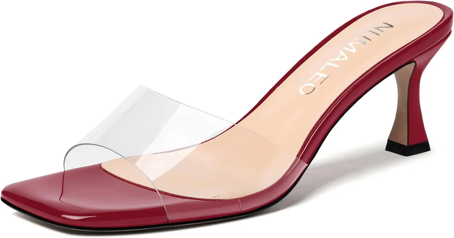 NUMALEO Womens Wedding Slip On Stylish Casual Open Toe Patent Stiletto Mid Heel Heeled Sandals 2.5 Inch
