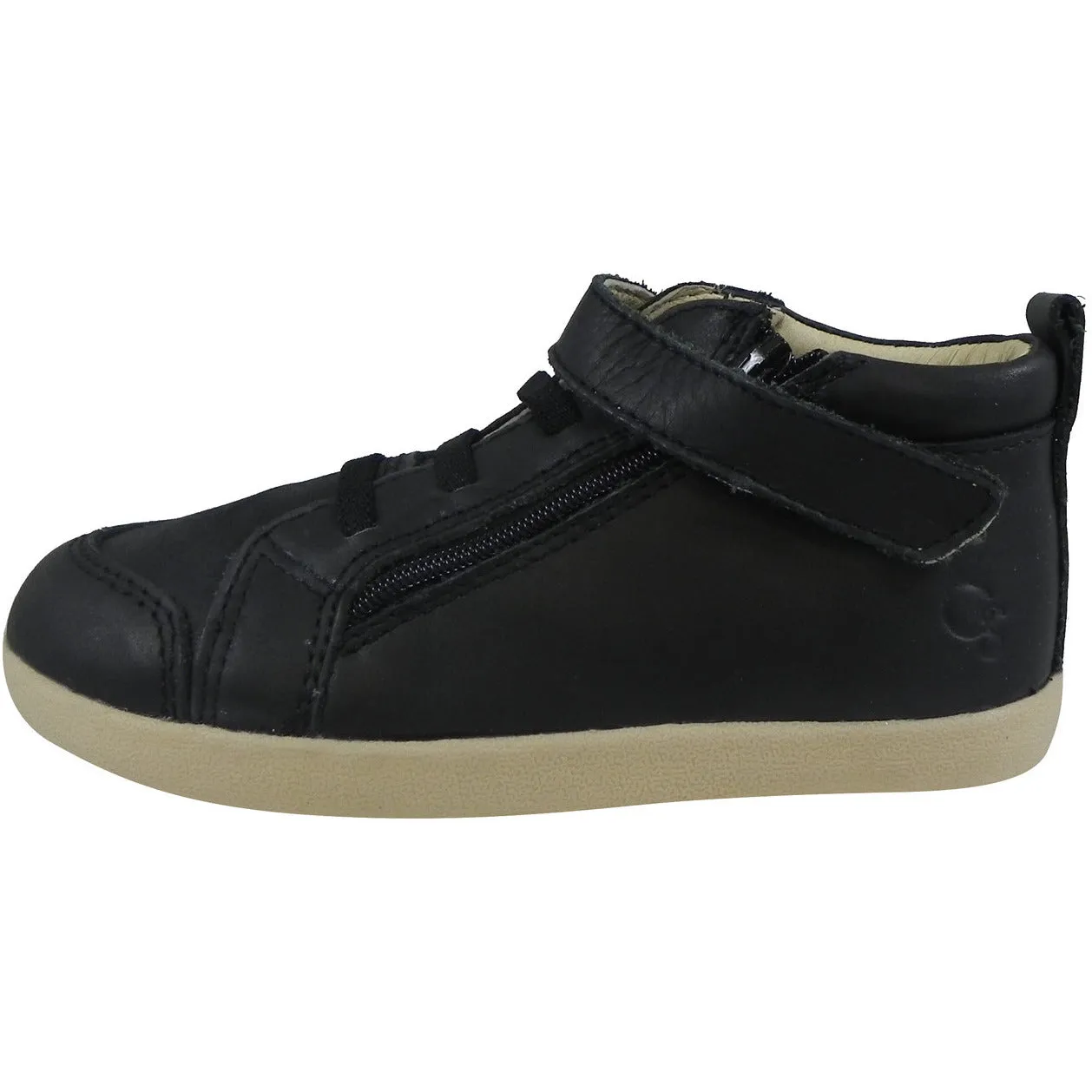 Old Soles Boy's 369 Black Sure Step Leather Zip Up Stretch Lace Sneakers