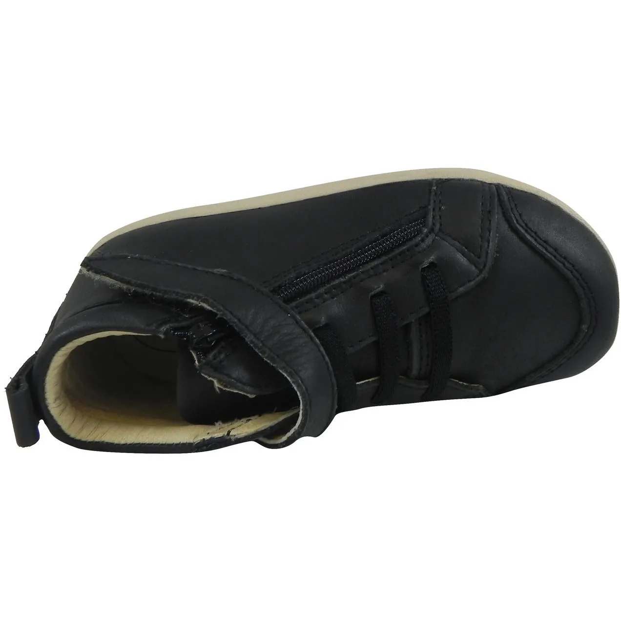 Old Soles Boy's 369 Black Sure Step Leather Zip Up Stretch Lace Sneakers