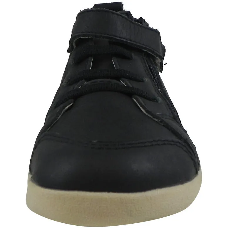 Old Soles Boy's 369 Black Sure Step Leather Zip Up Stretch Lace Sneakers