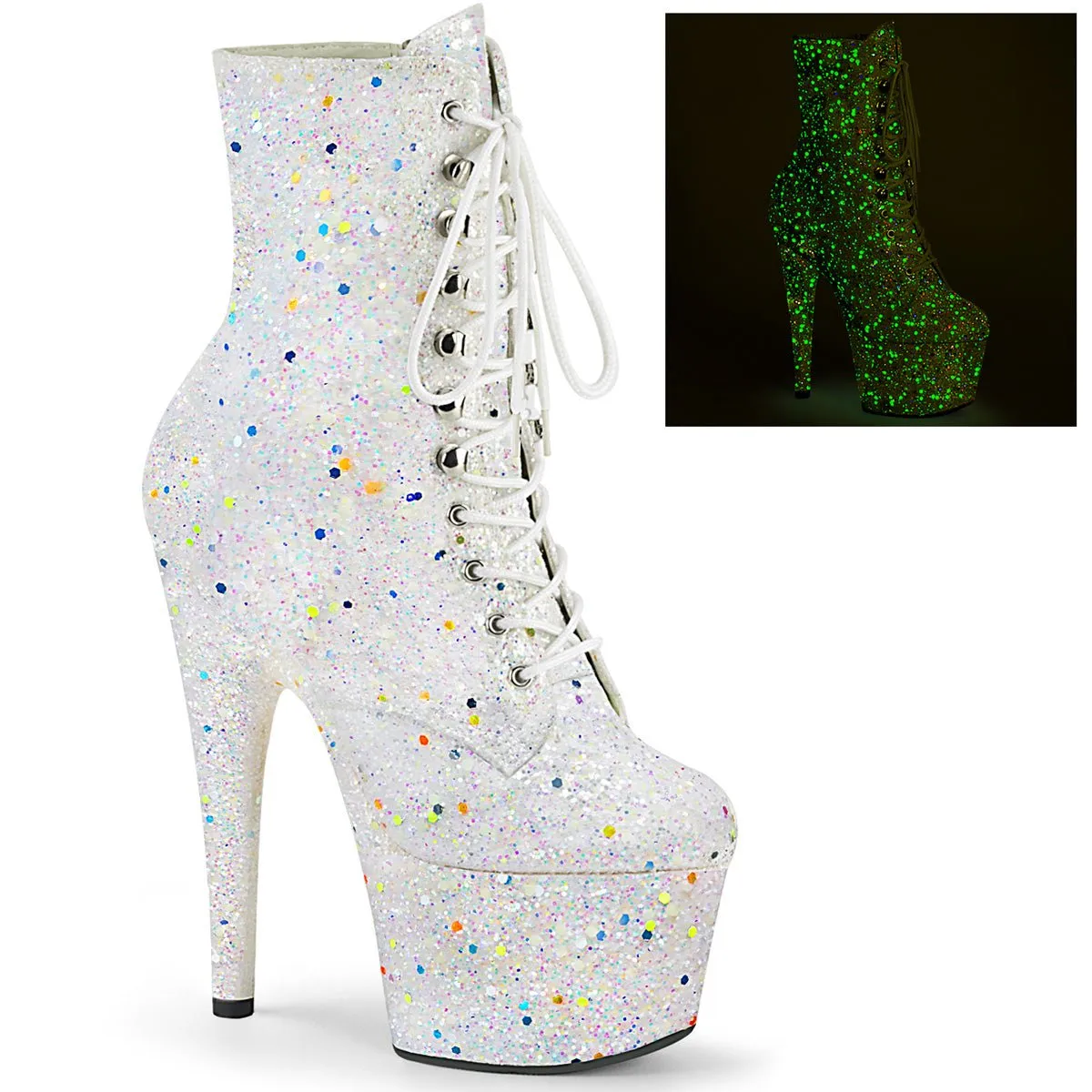 Pleaser Adore 1020GDLG Womens 7" Heel, Platform Front Lace Pole Dance Ankle Boots